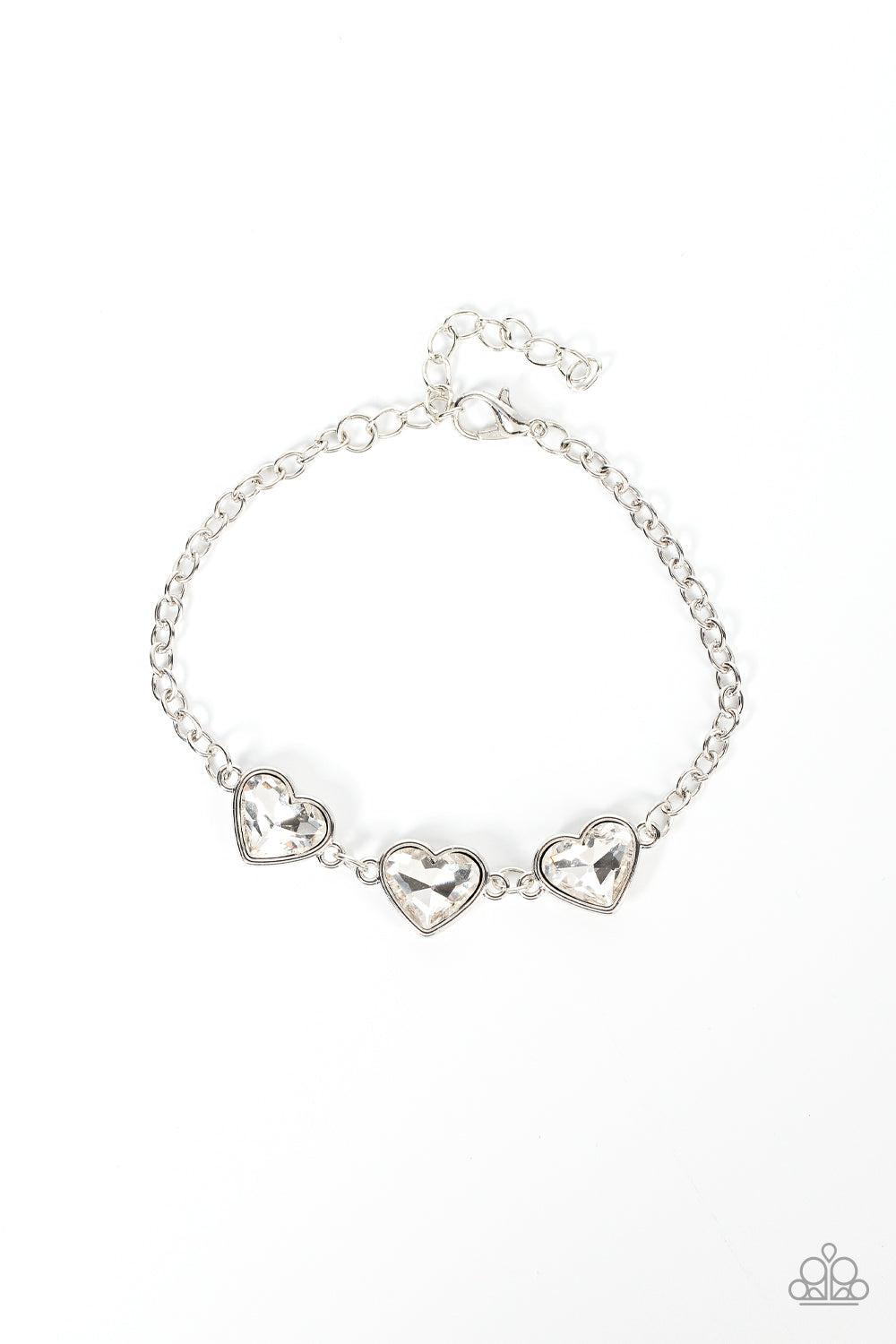 Little Heartbreaker White Rhinestone Heart Bracelet - Paparazzi Accessories- lightbox - CarasShop.com - Paparazzi Jewelry by Cara Jewels