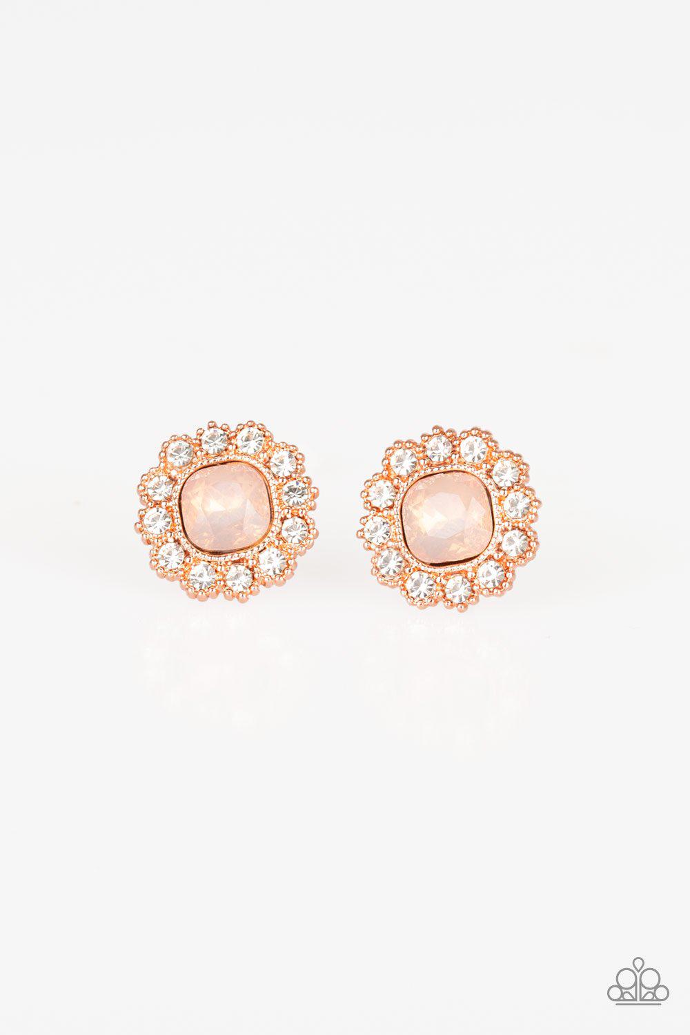 Little Lady Copper Earrings - Paparazzi Accessories- on model - CarasShop.com - Paparazzi Jewelry by Cara Jewels