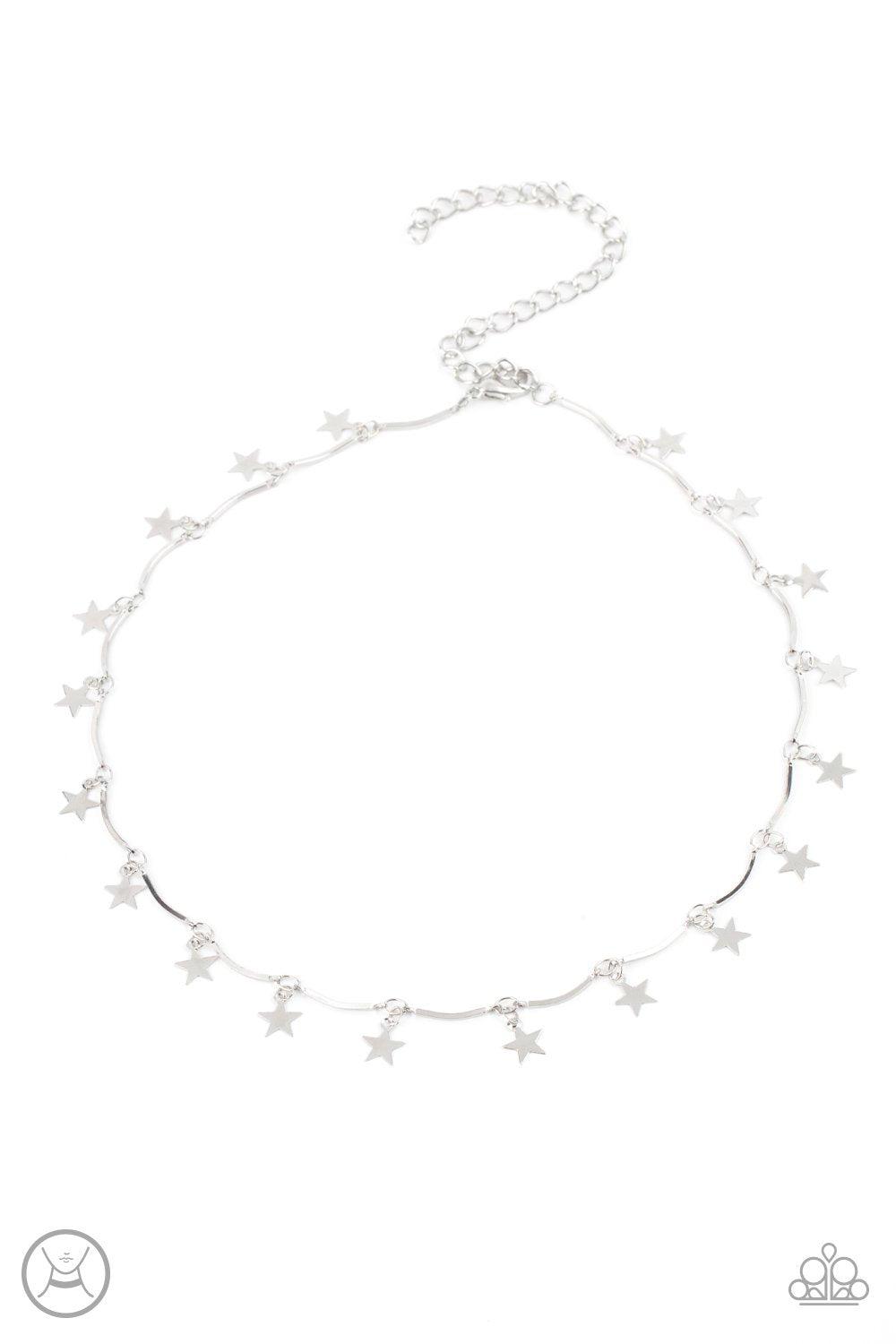 Little Miss Americana Silver Star Choker Necklace - Paparazzi Accessories- lightbox - CarasShop.com - Paparazzi Jewelry by Cara Jewels