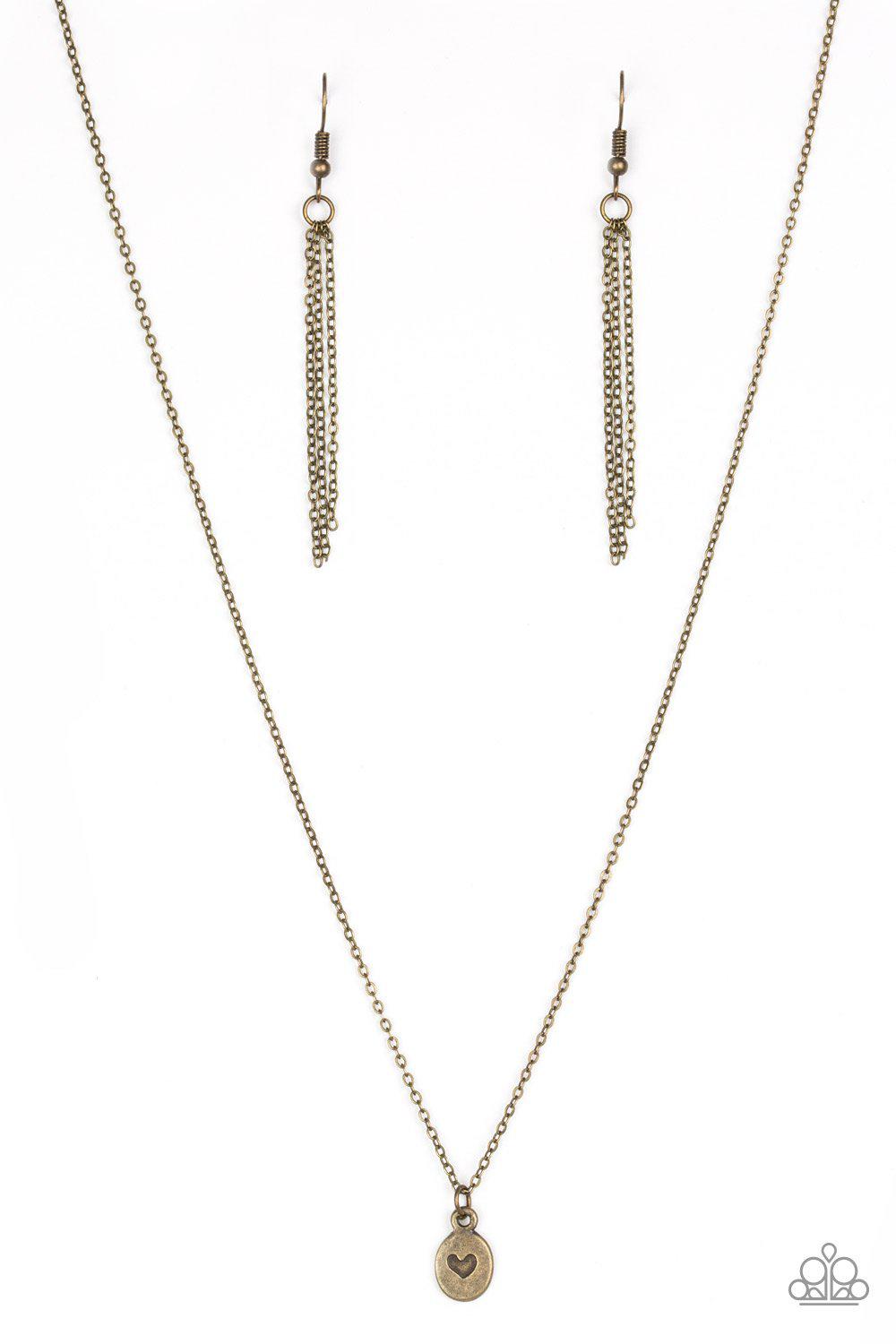 Live For Love Brass Heart Necklace - Paparazzi Accessories - free matching earrings -CarasShop.com - Paparazzi Jewelry by Cara Jewels