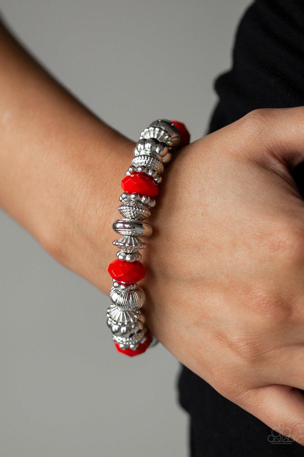Live Life To The COLOR-fullest Red and Silver Bracelet - Paparazzi Accessories- lightbox - CarasShop.com - Paparazzi Jewelry by Cara Jewels