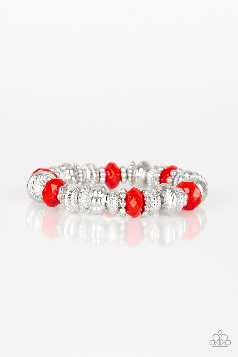Live Life To The COLOR-fullest Red and Silver Bracelet - Paparazzi Accessories- on model - CarasShop.com - Paparazzi Jewelry by Cara Jewels