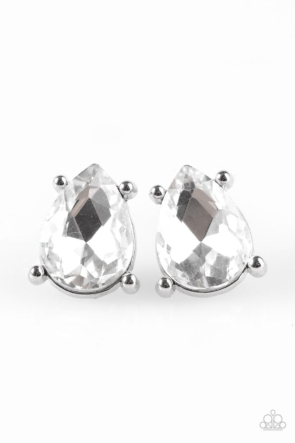 Live Love LUXE White Rhinestone Post Earrings - Paparazzi Accessories- lightbox - CarasShop.com - Paparazzi Jewelry by Cara Jewels