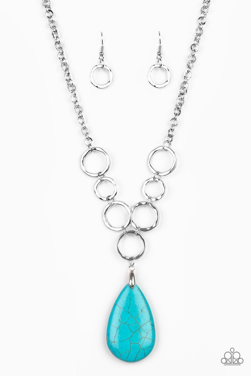 Livin' On A PRAIRIE Turquoise Blue Stone Necklace - Paparazzi Accessories - free matching earrings -CarasShop.com - Paparazzi Jewelry by Cara Jewels