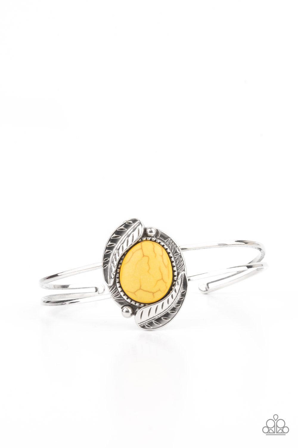 Living Off The BANDLANDS Yellow Stone Cuff Bracelet - Paparazzi Accessories- lightbox - CarasShop.com - Paparazzi Jewelry by Cara Jewels
