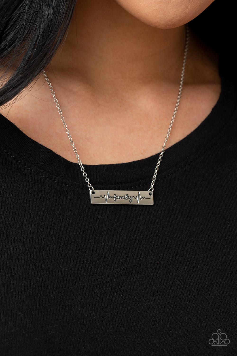 Living The Mom Life Silver Inspirational Necklace - Paparazzi Accessories- on model - CarasShop.com - Paparazzi Jewelry by Cara Jewels