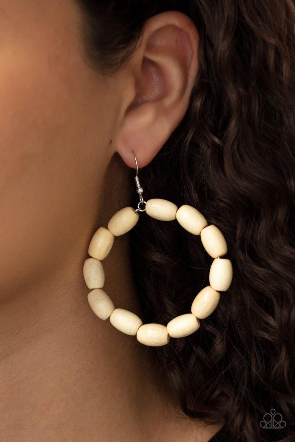 Living The WOOD Life White Wood Earrings - Paparazzi Accessories- lightbox - CarasShop.com - Paparazzi Jewelry by Cara Jewels