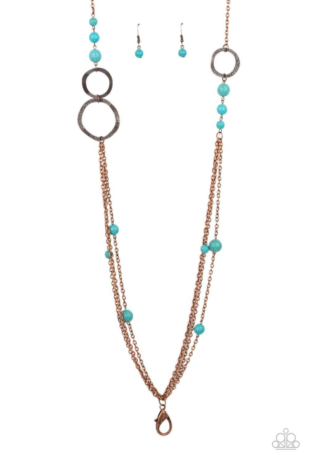 Local Charm Copper and Turquoise Blue Stone Lanyard Necklace - Paparazzi Accessories- lightbox - CarasShop.com - Paparazzi Jewelry by Cara Jewels