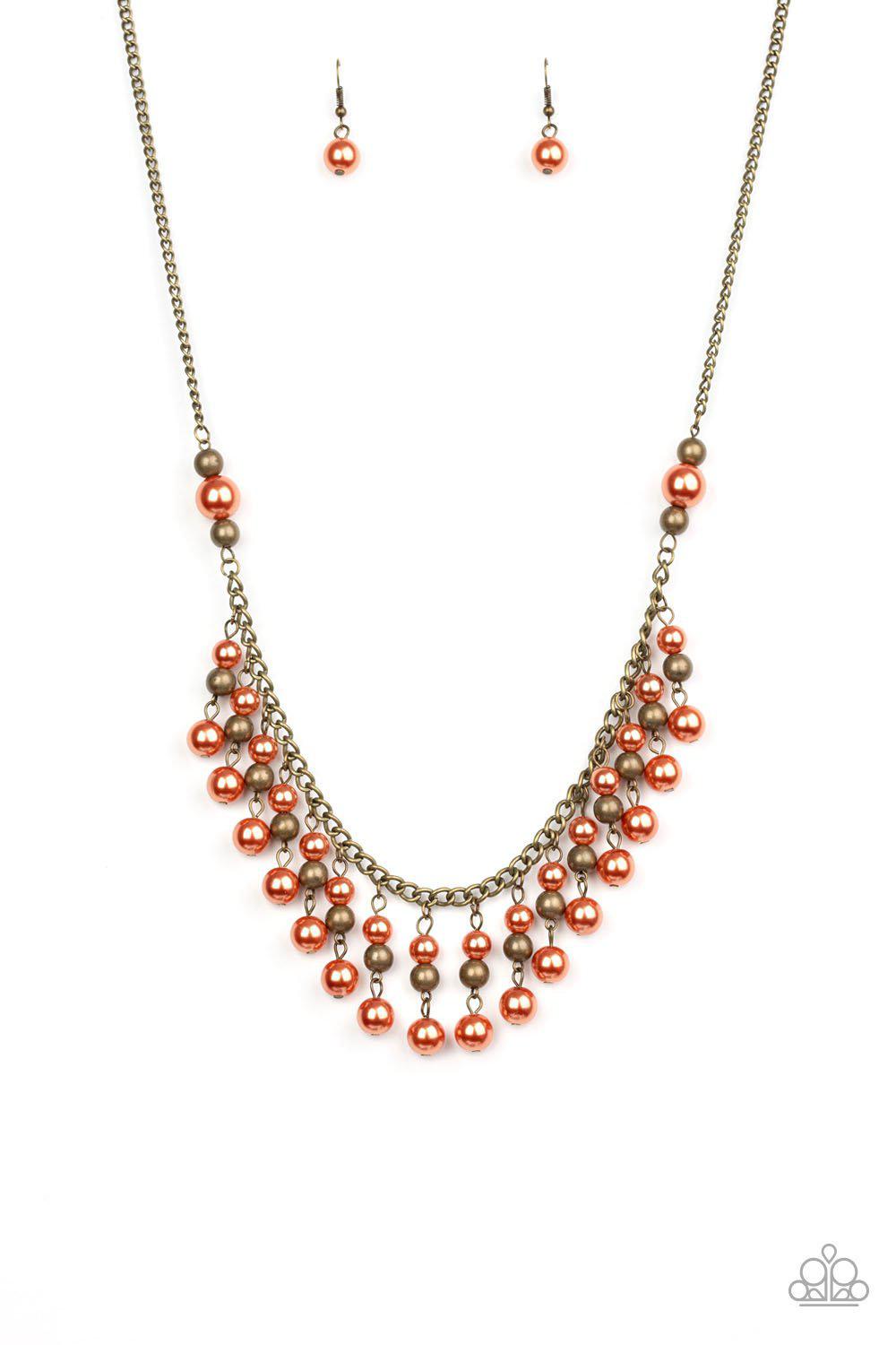 Location, Location, Location Orange and Brass Necklace - Paparazzi Accessories- lightbox - CarasShop.com - Paparazzi Jewelry by Cara Jewels