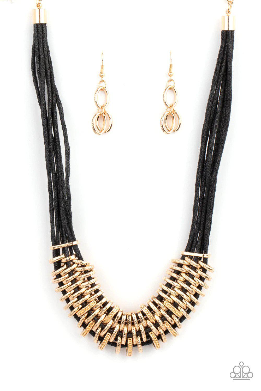 Lock, Stock and SPARKLE Gold Necklace - Paparazzi Accessories- lightbox - CarasShop.com - Paparazzi Jewelry by Cara Jewels