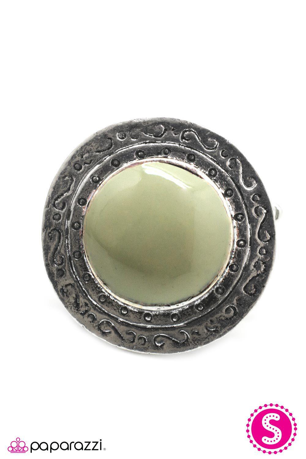 Lone Rider Sage Green and Silver Ring - Paparazzi Accessories- on model - CarasShop.com - Paparazzi Jewelry by Cara Jewels