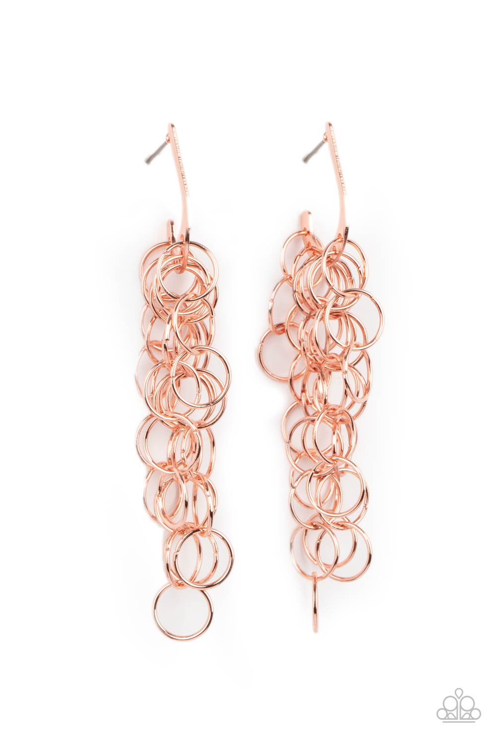 Long Live The Rebels Copper Cascading Ring Hoop Earrings - Paparazzi Accessories- lightbox - CarasShop.com - Paparazzi Jewelry by Cara Jewels