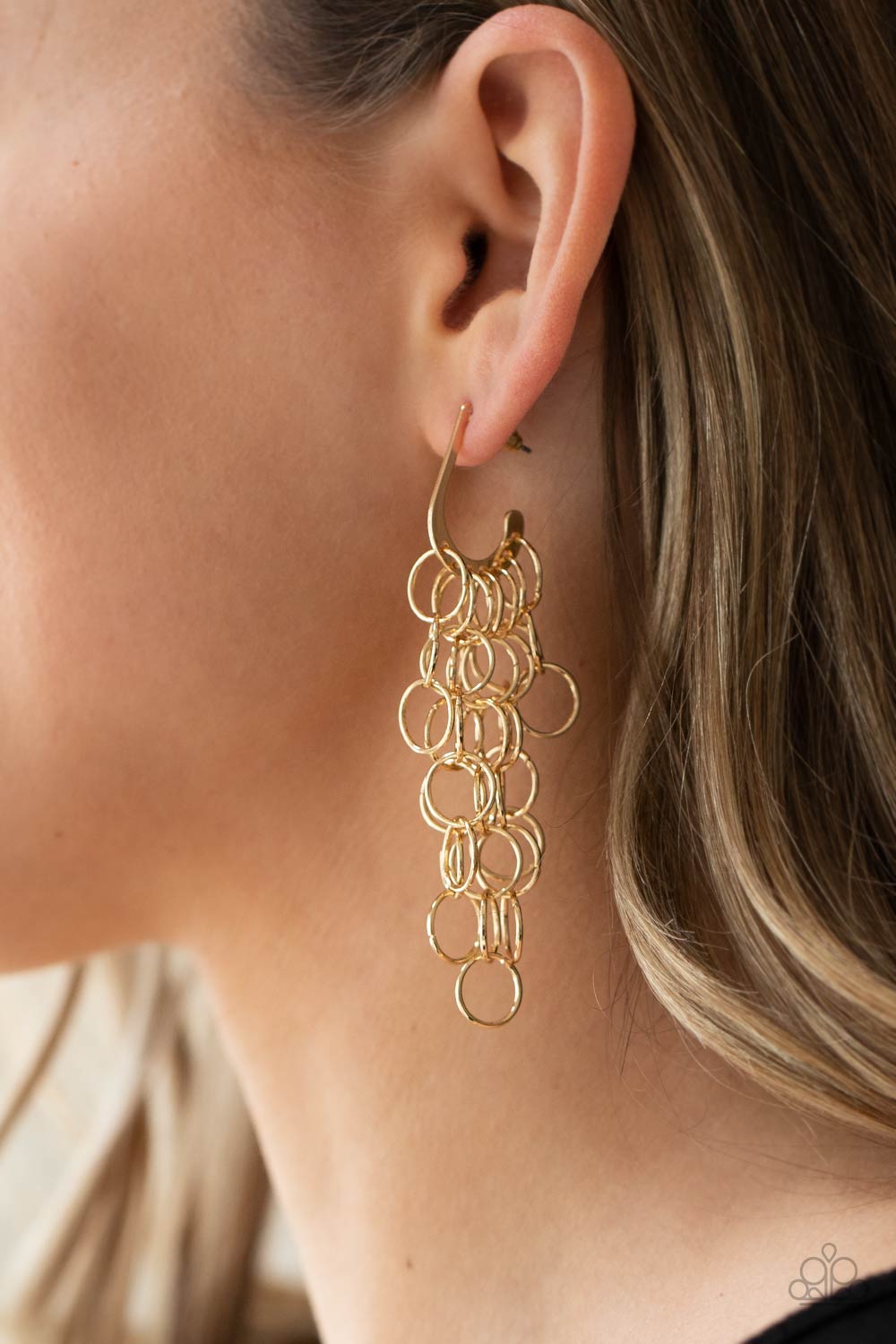 Long Live The Rebels Gold Cascading Hoop Earrings - Paparazzi Accessories- lightbox - CarasShop.com - Paparazzi Jewelry by Cara Jewels