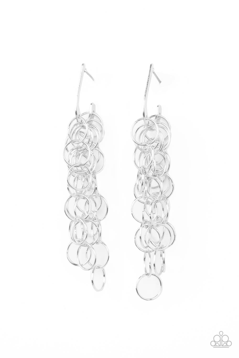 Long Live The Rebels Silver Cascading Ring Hoop Earrings - Paparazzi Accessories- lightbox - CarasShop.com - Paparazzi Jewelry by Cara Jewels