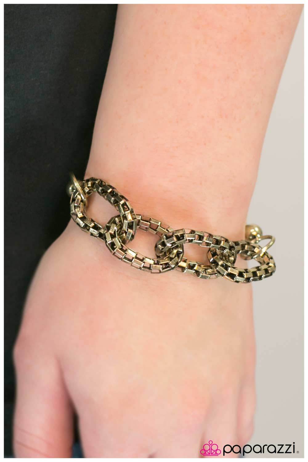 Look Alive! Brass Bracelet - Paparazzi Accessories- on model - CarasShop.com - Paparazzi Jewelry by Cara Jewels