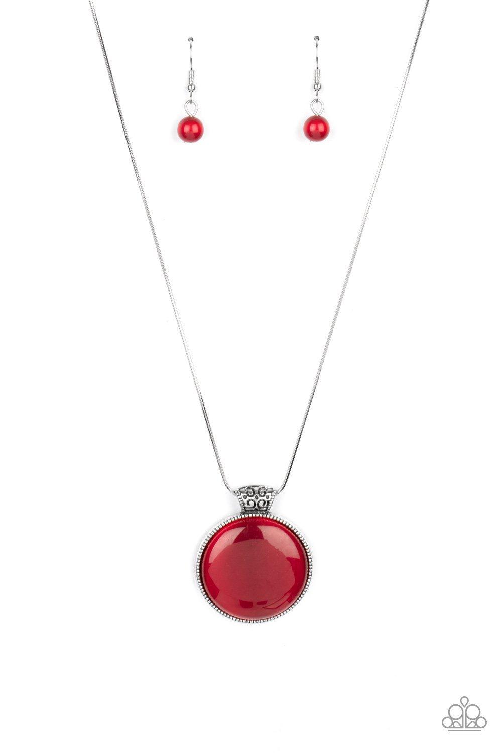 Look Into My Aura Red Cat's Eye Stone Necklace - Paparazzi Accessories- on model - CarasShop.com - Paparazzi Jewelry by Cara Jewels