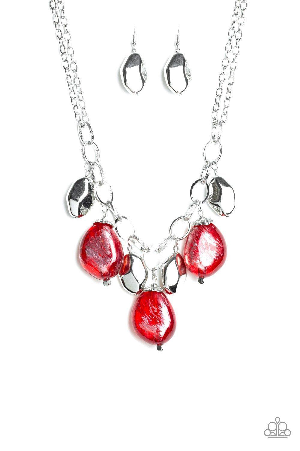 Looking Glass Glamorous Red Necklace - Paparazzi Accessories- on model - CarasShop.com - Paparazzi Jewelry by Cara Jewels