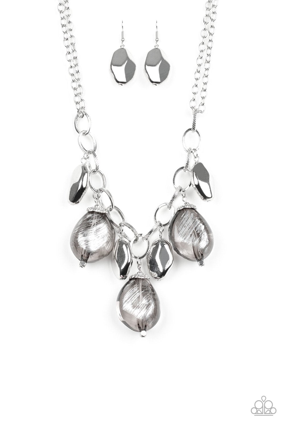 Looking Glass Glamorous Silver Necklace - Paparazzi Accessories - free matching earrings -CarasShop.com - Paparazzi Jewelry by Cara Jewels