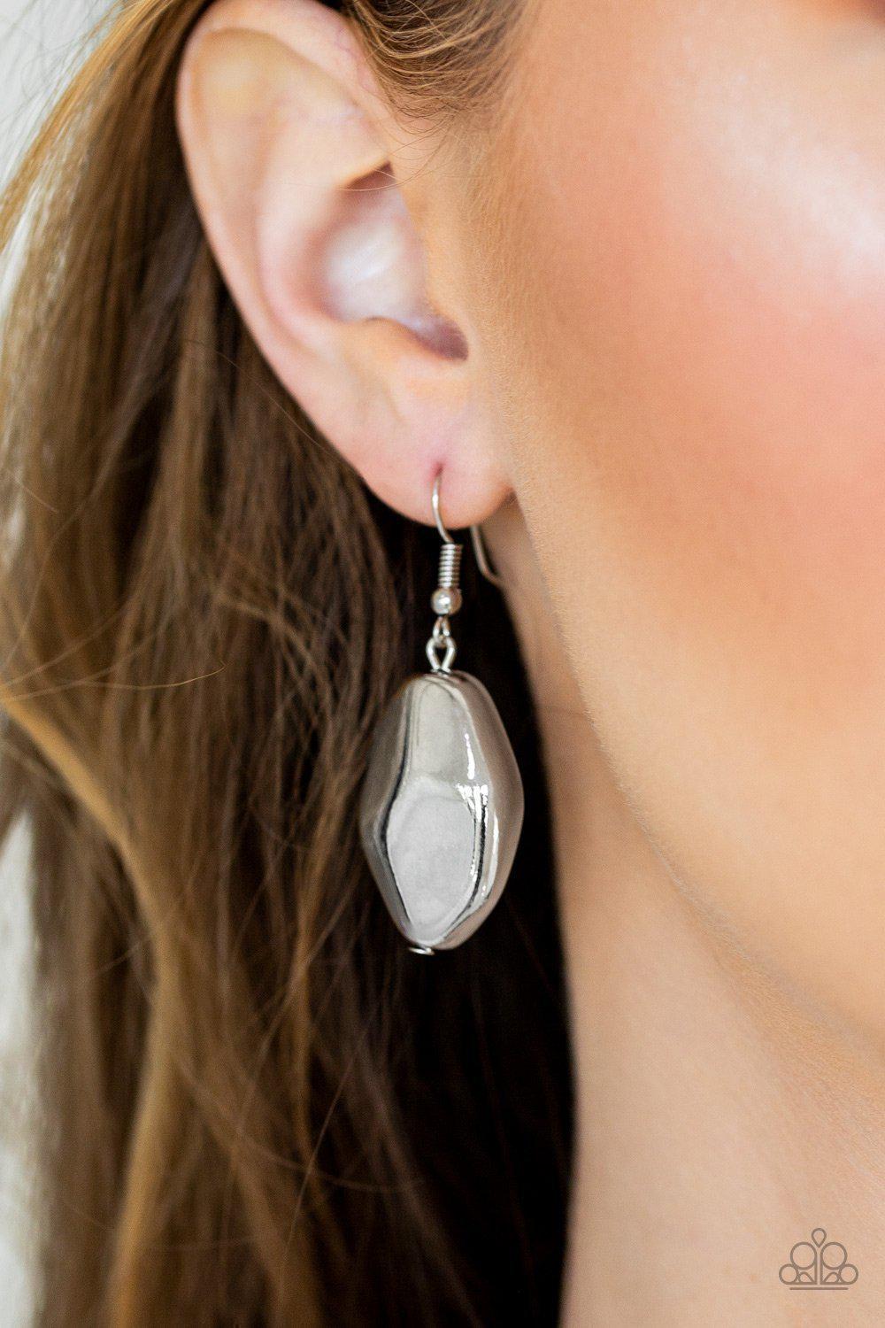 Looking Glass Glamorous Silver Necklace - Paparazzi Accessories- on model - CarasShop.com - Paparazzi Jewelry by Cara Jewels