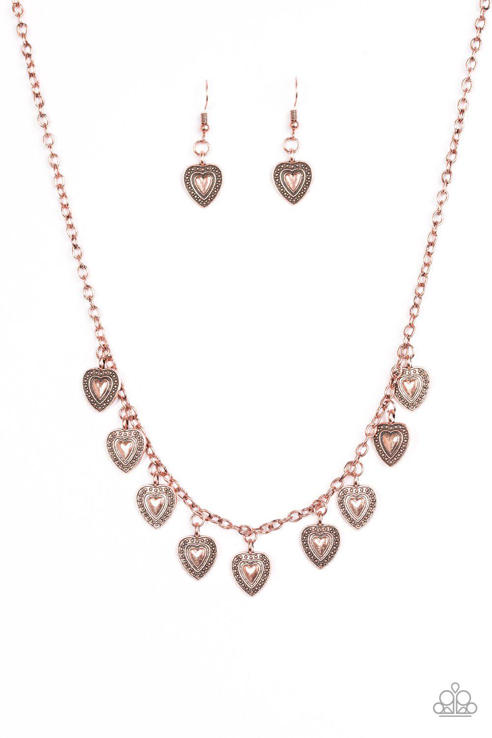 Lost In The Moment Copper Heart Necklace - Paparazzi Accessories - free matching earrings -CarasShop.com - Paparazzi Jewelry by Cara Jewels