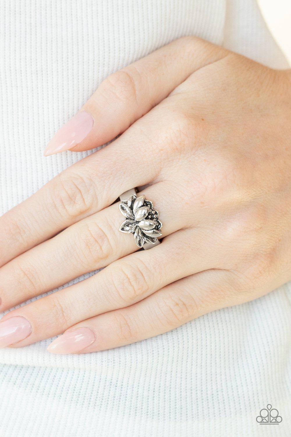Lotus Crowns Silver Ring - Paparazzi Accessories- on model - CarasShop.com - Paparazzi Jewelry by Cara Jewels