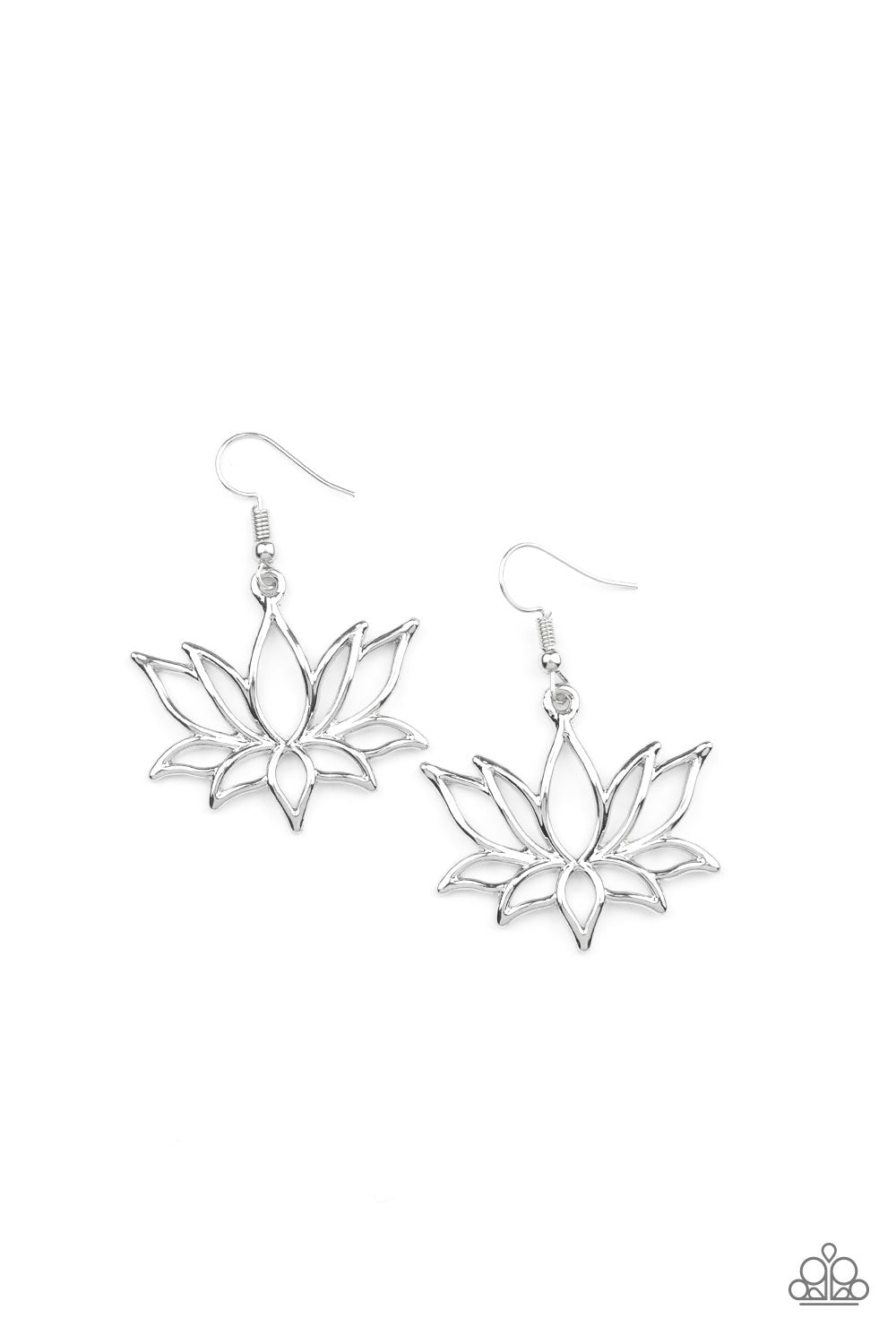 Lotus Ponds Silver Flower Earrings - Paparazzi Accessories- lightbox - CarasShop.com - Paparazzi Jewelry by Cara Jewels