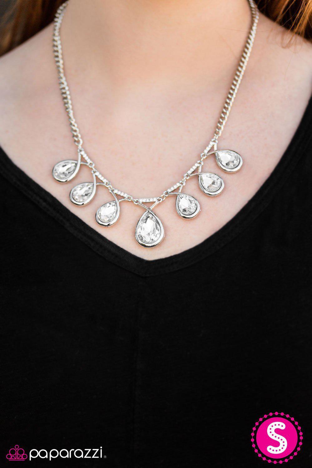 Love at FIERCE Sight White Teardrop Necklace - Paparazzi Accessories- on model - CarasShop.com - Paparazzi Jewelry by Cara Jewels