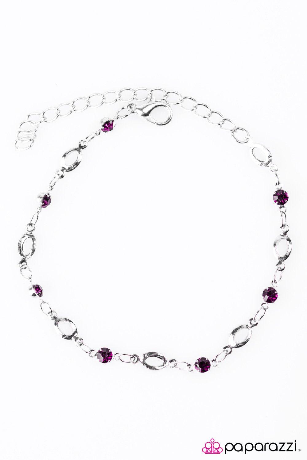 Love Don't Cost A Thing Silver and Purple Gem Bracelet - Paparazzi Accessories- on model - CarasShop.com - Paparazzi Jewelry by Cara Jewels