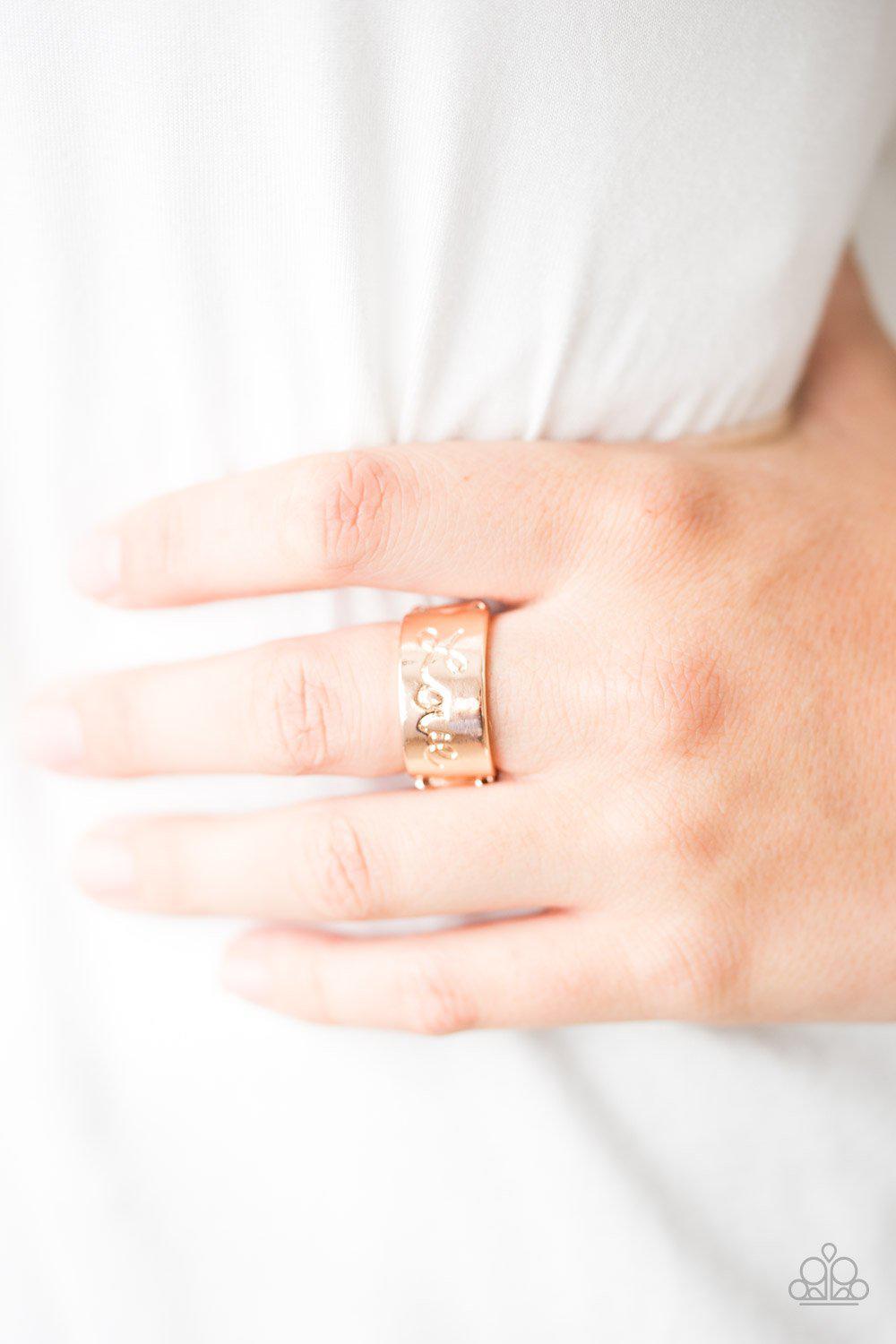 Love Hard Rose Gold Ring - Paparazzi Accessories- lightbox - CarasShop.com - Paparazzi Jewelry by Cara Jewels