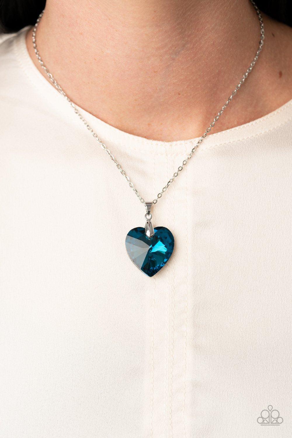 Love Hurts Blue Rhinestone Heart Necklace - Paparazzi Accessories- lightbox - CarasShop.com - Paparazzi Jewelry by Cara Jewels