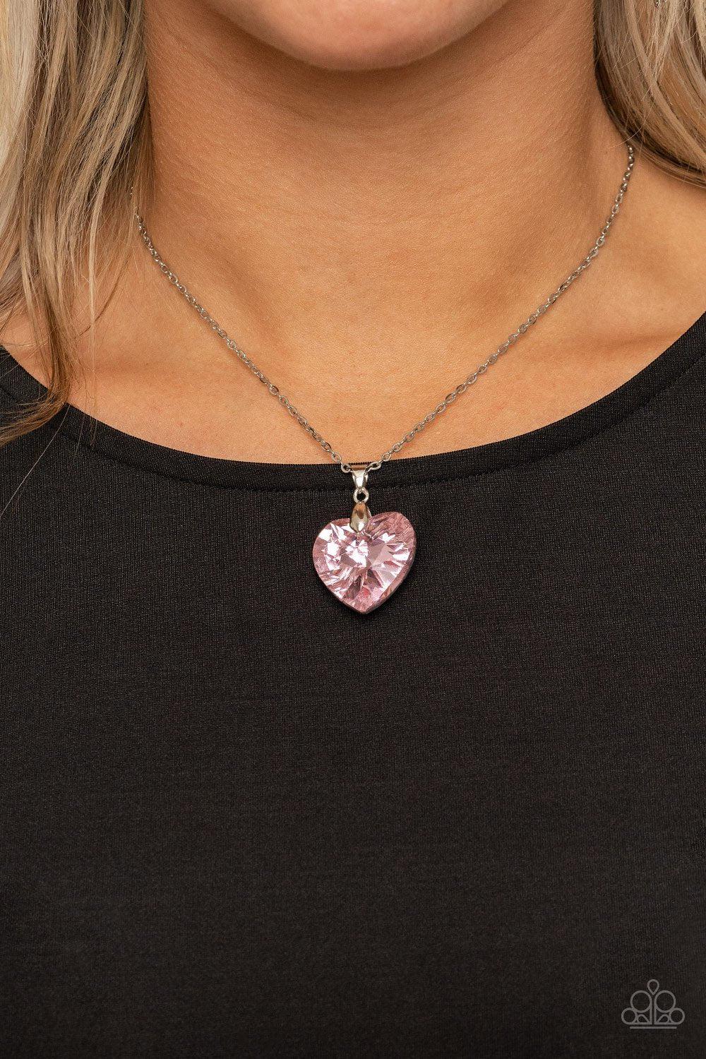 Love Hurts Pink Rhinestone Heart Necklace - Paparazzi Accessories- lightbox - CarasShop.com - Paparazzi Jewelry by Cara Jewels