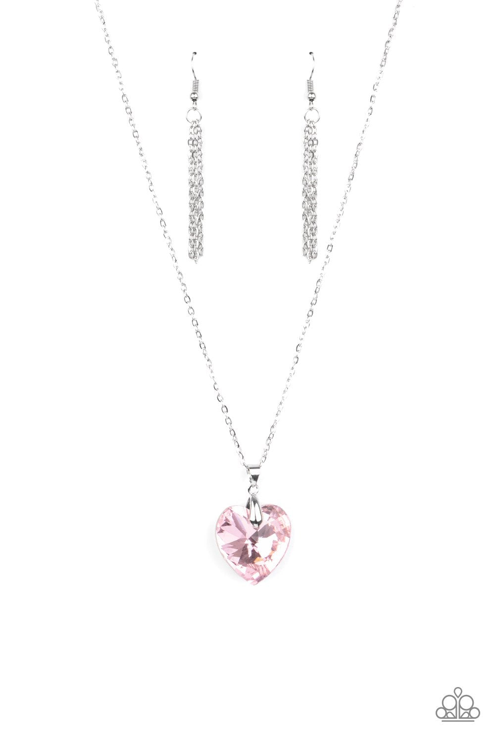 Love Hurts Pink Rhinestone Heart Necklace - Paparazzi Accessories- on model - CarasShop.com - Paparazzi Jewelry by Cara Jewels