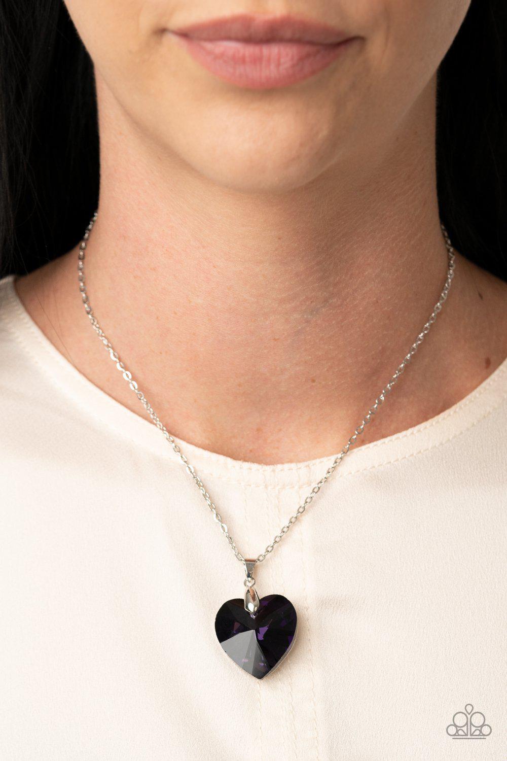 Love Hurts Purple Rhinestone Heart Necklace - Paparazzi Accessories- lightbox - CarasShop.com - Paparazzi Jewelry by Cara Jewels