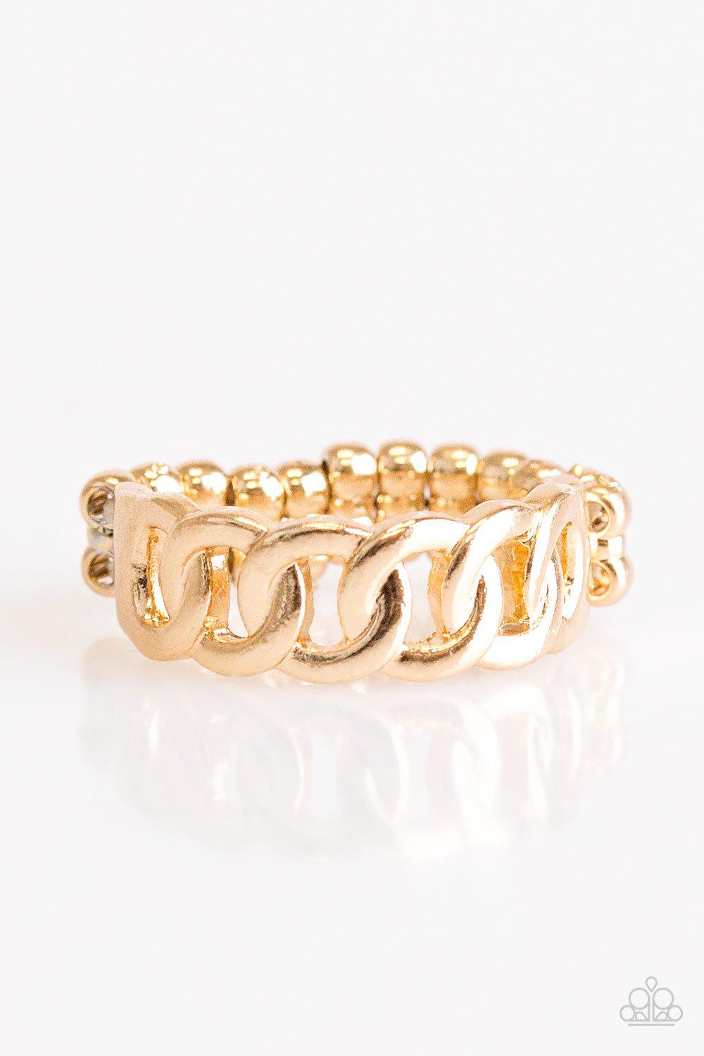 Love Is CHAIN Gold Ring - Paparazzi Accessories- on model - CarasShop.com - Paparazzi Jewelry by Cara Jewels