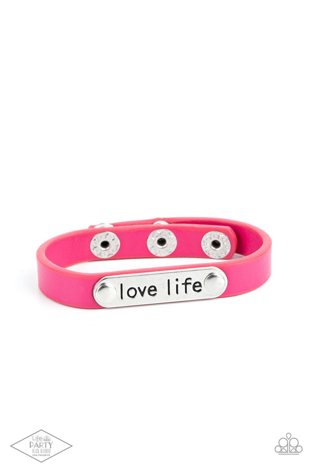 Love Life Pink Leather Inspirational Bracelet - Paparazzi Accessories- lightbox - CarasShop.com - Paparazzi Jewelry by Cara Jewels