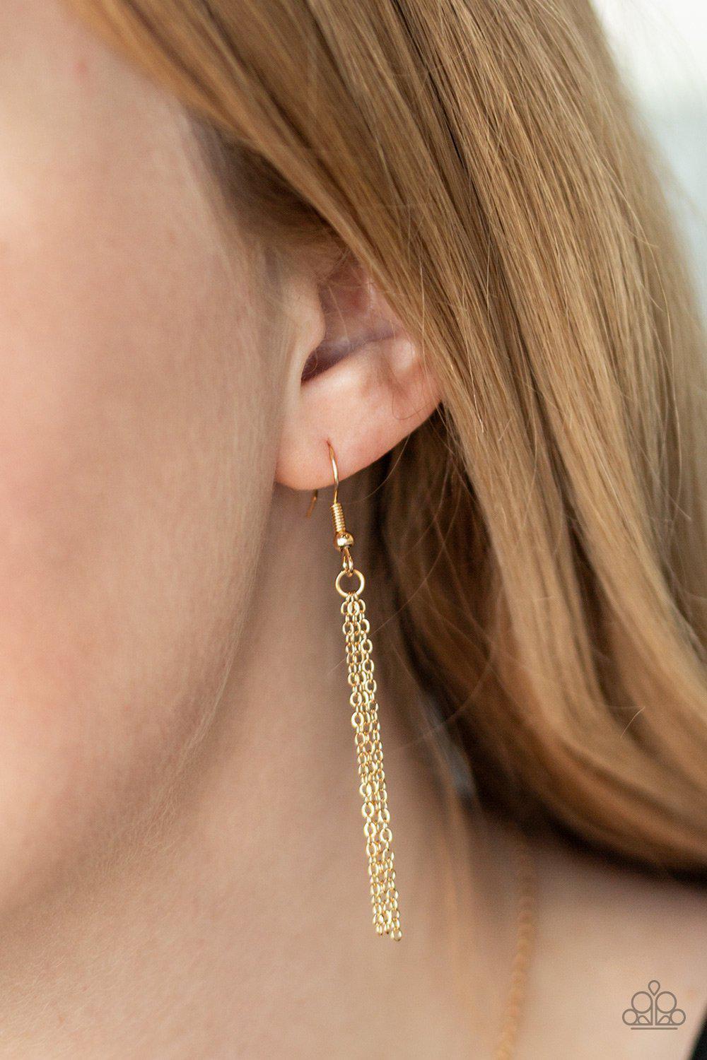 Love One Another Gold Word Necklace - Paparazzi Accessories- on model - CarasShop.com - Paparazzi Jewelry by Cara Jewels