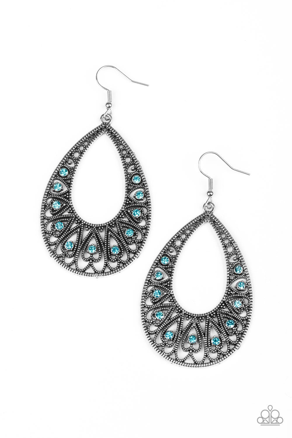 Love To Be Loved Blue Teardrop Earrings - Paparazzi Accessories- on model - CarasShop.com - Paparazzi Jewelry by Cara Jewels