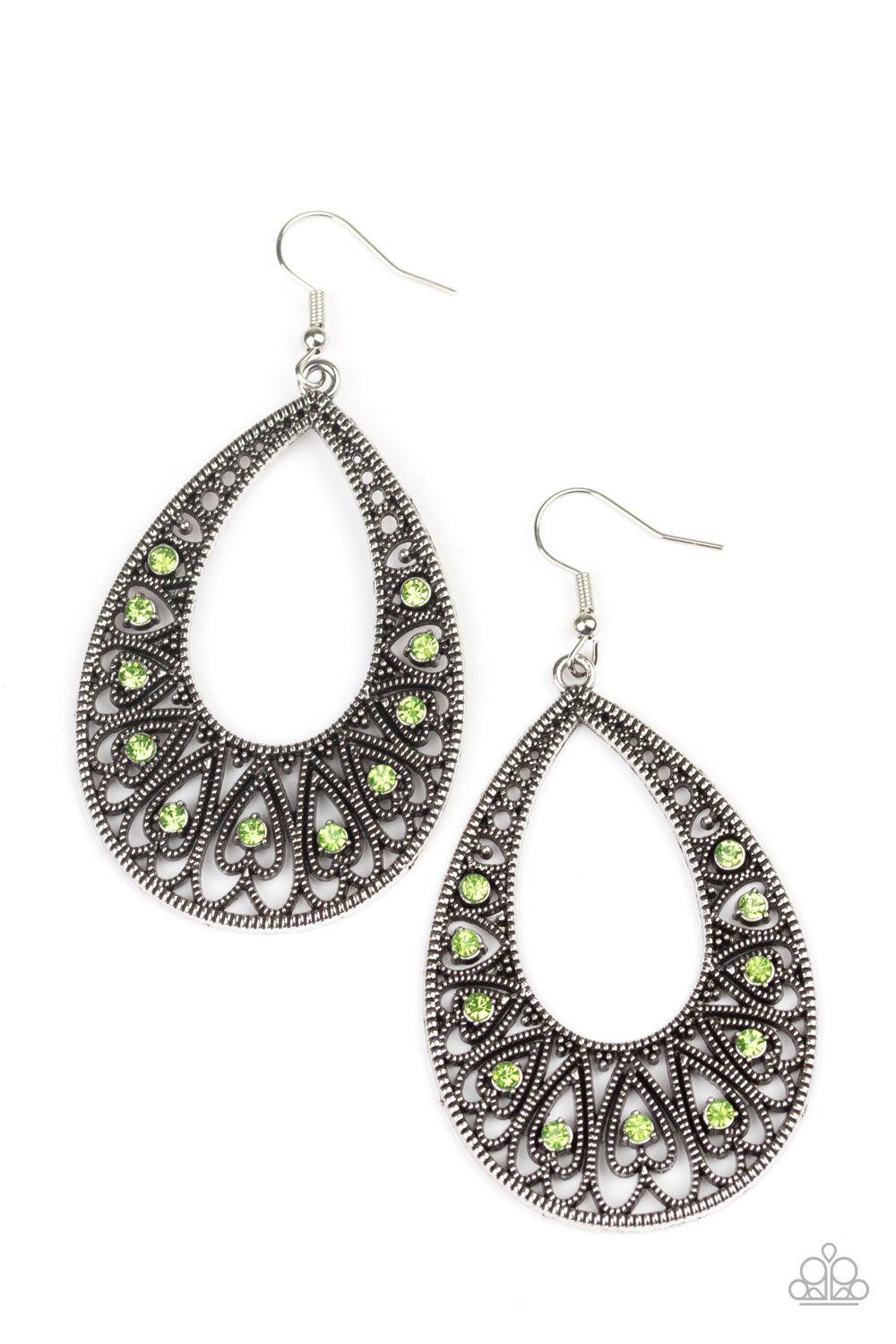 Love To Be Loved Green Teardrop Earrings - Paparazzi Accessories- lightbox - CarasShop.com - Paparazzi Jewelry by Cara Jewels