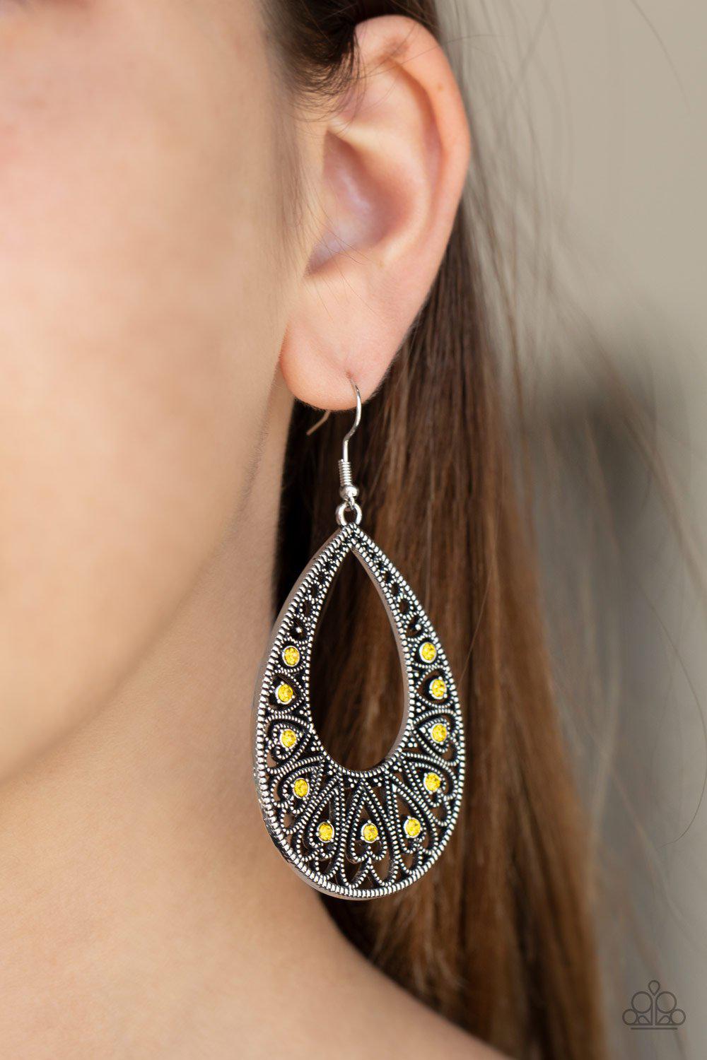 Love To Be Loved Yellow Teardrop Earrings - Paparazzi Accessories- lightbox - CarasShop.com - Paparazzi Jewelry by Cara Jewels