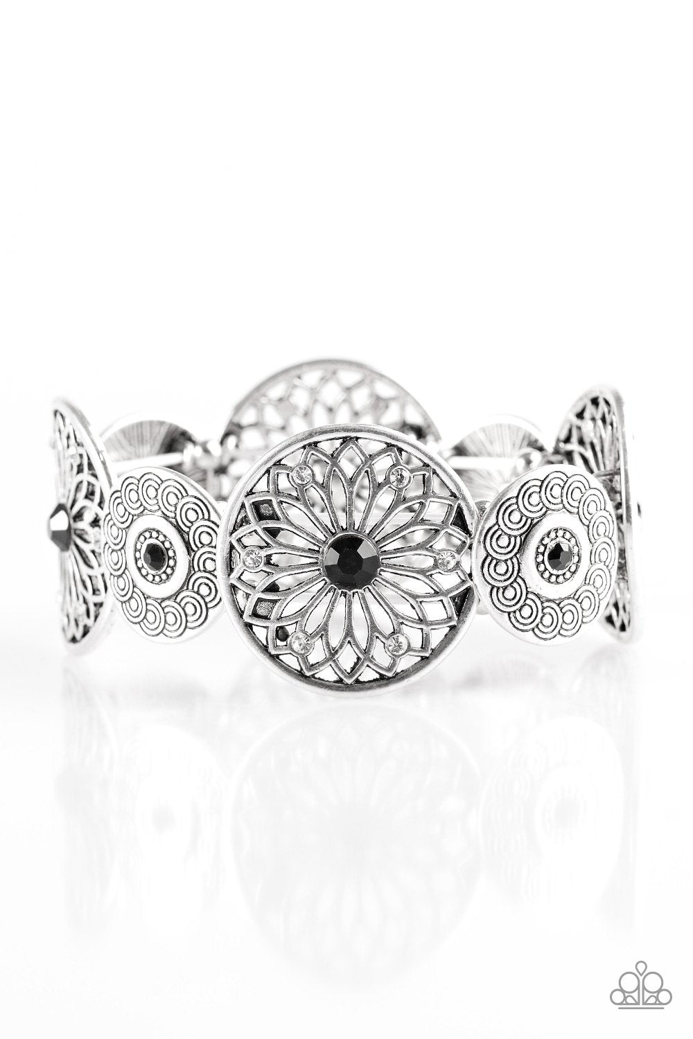 Love Wheel Find A Way Silver and Black Bracelet - Paparazzi Accessories- on model - CarasShop.com - Paparazzi Jewelry by Cara Jewels