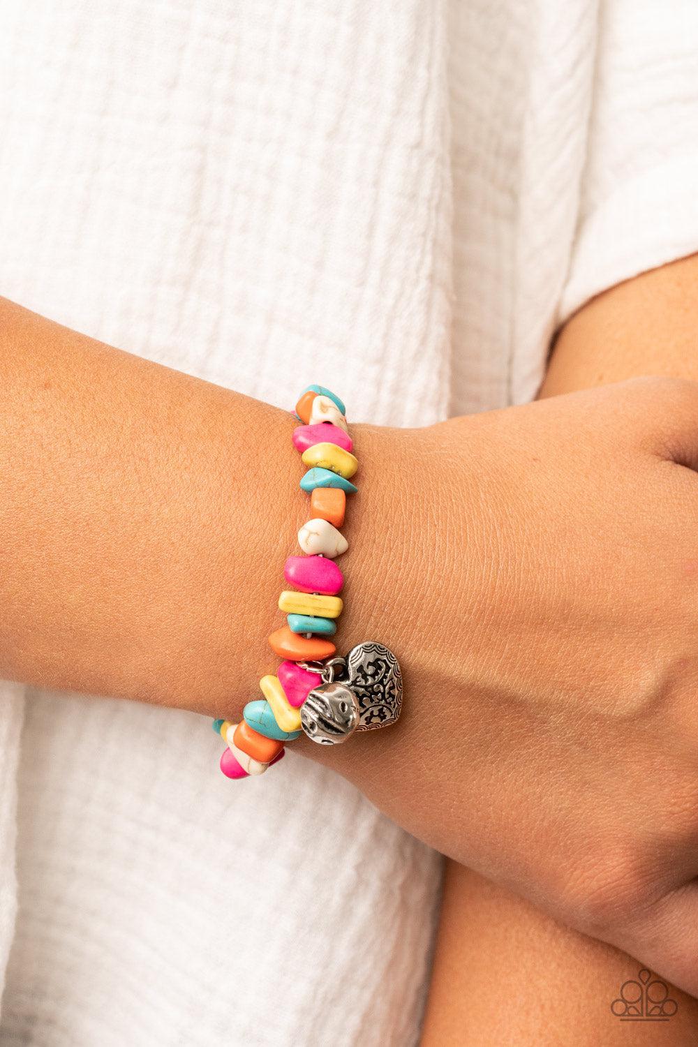 Love You to Pieces Multi Stone Heart Bracelet - Paparazzi Accessories- on model - CarasShop.com - Paparazzi Jewelry by Cara Jewels