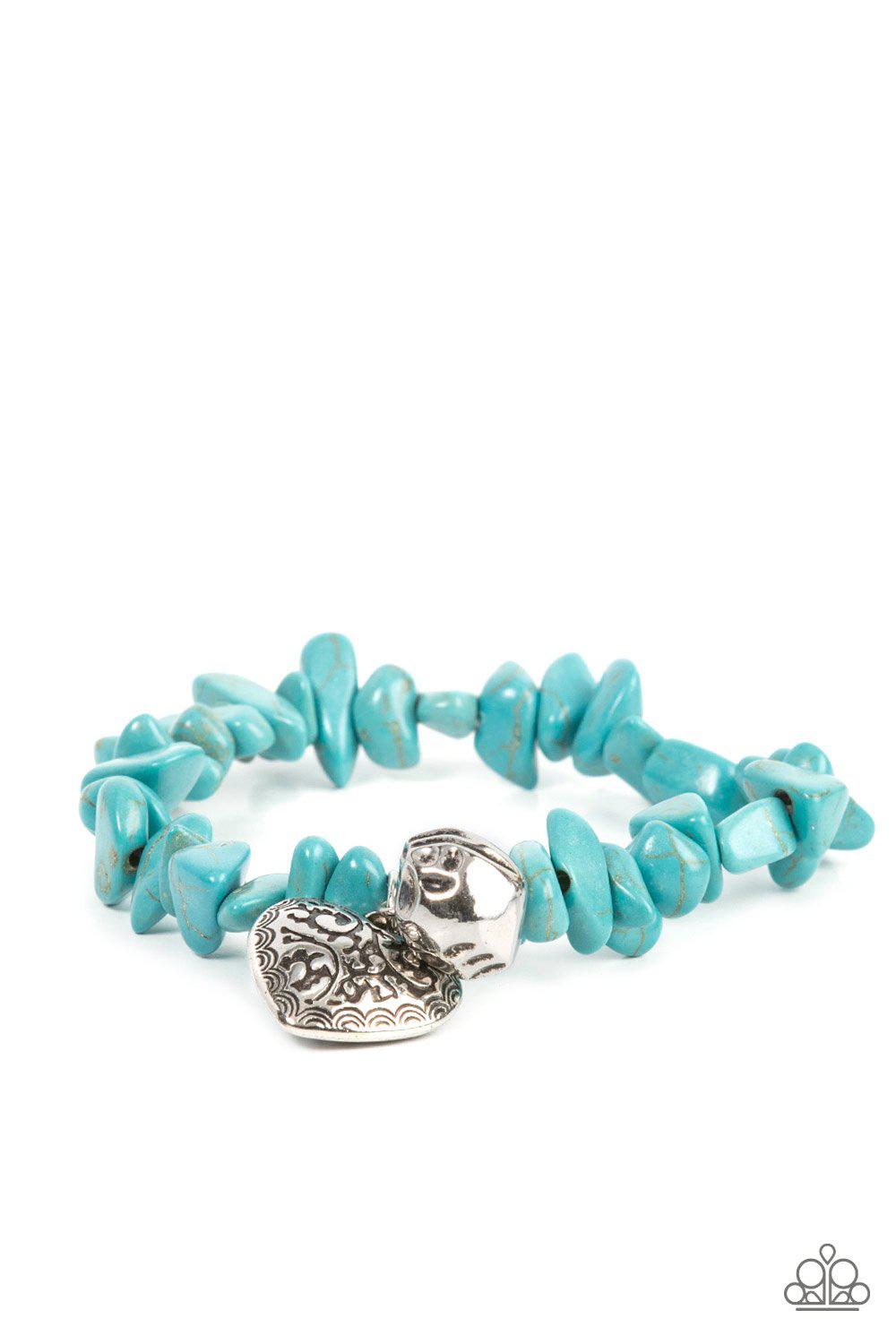 Love You to Pieces Turquoise Blue Stone and Silver Heart Bracelet - Paparazzi Accessories- lightbox - CarasShop.com - Paparazzi Jewelry by Cara Jewels