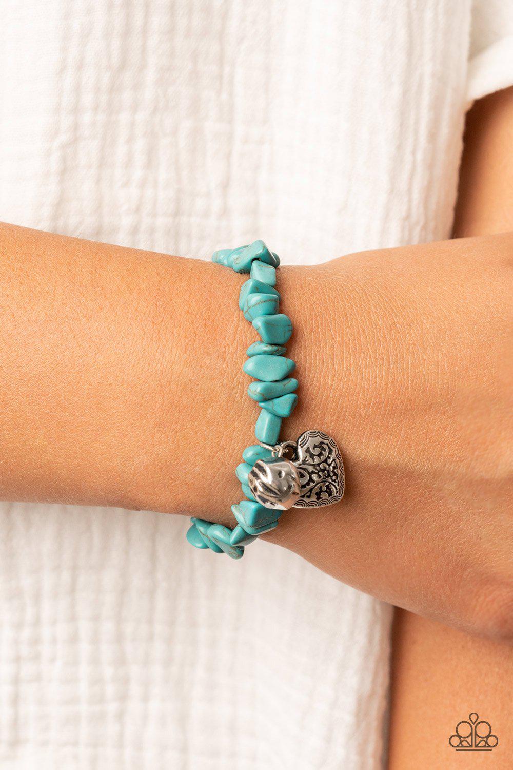 Love You to Pieces Turquoise Blue Stone and Silver Heart Bracelet - Paparazzi Accessories- on model - CarasShop.com - Paparazzi Jewelry by Cara Jewels