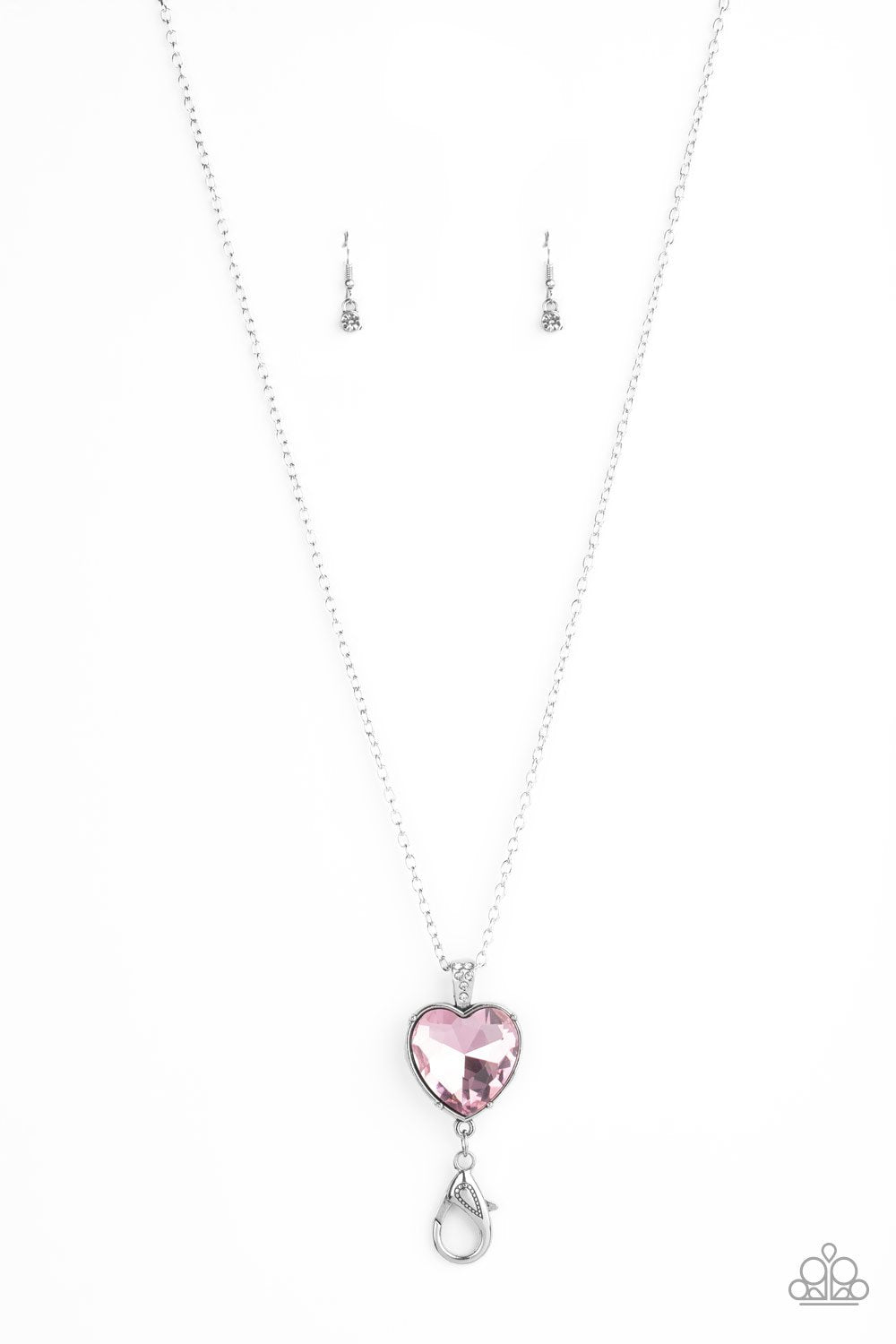 Lovely Luminosity Pink Rhinestone Heart Lanyard Necklace - Paparazzi Accessories- on model - CarasShop.com - Paparazzi Jewelry by Cara Jewels