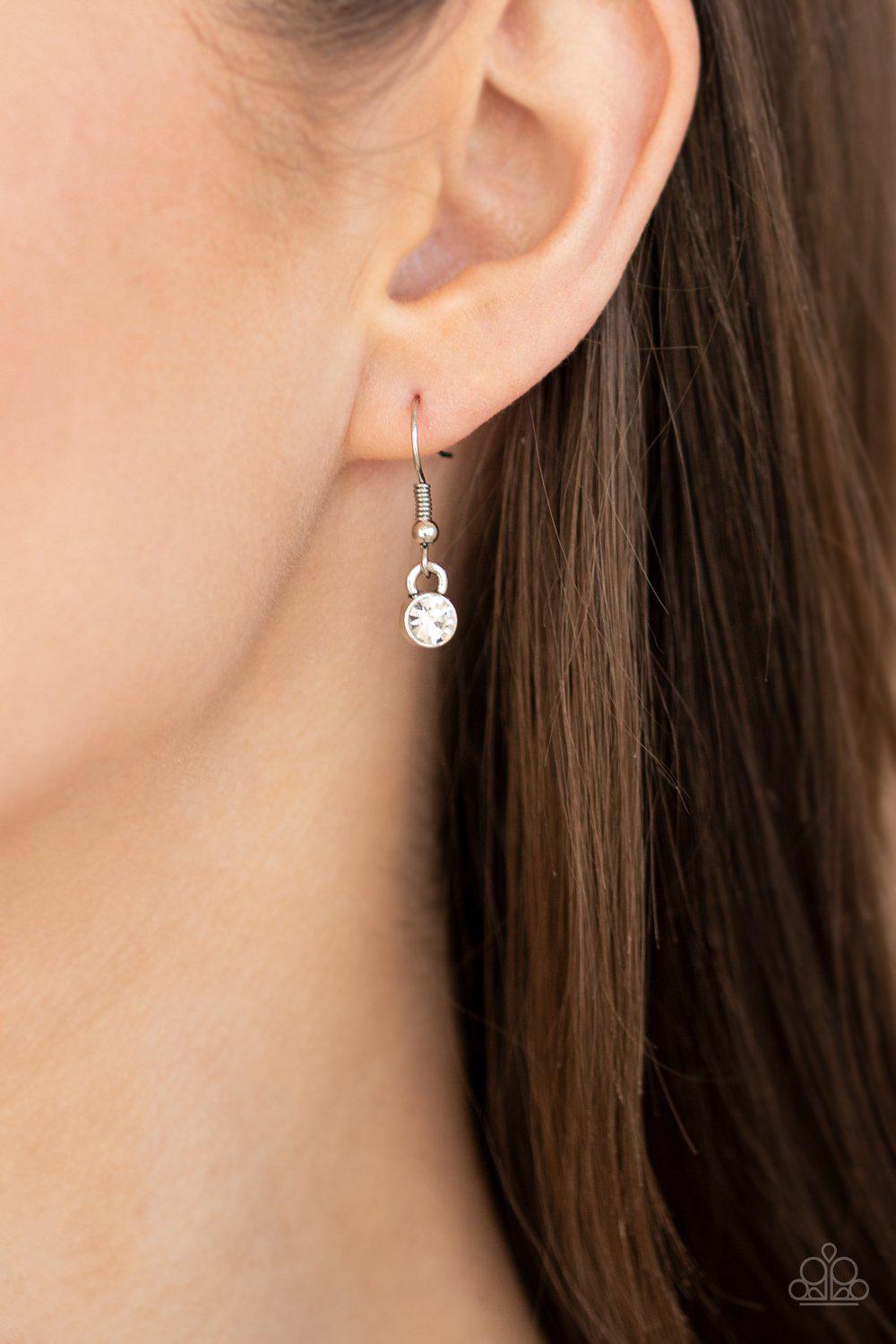 Lovely Luminosity White Rhinestone Heart Lanyard Necklace - Paparazzi Accessories - free matching earrings -CarasShop.com - Paparazzi Jewelry by Cara Jewels