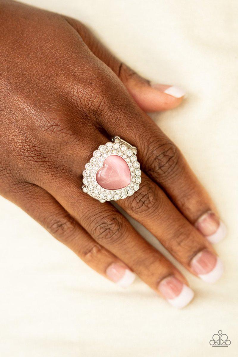 Lovely Luster Pink Moonstone Heart Ring - Paparazzi Accessories- lightbox - CarasShop.com - Paparazzi Jewelry by Cara Jewels