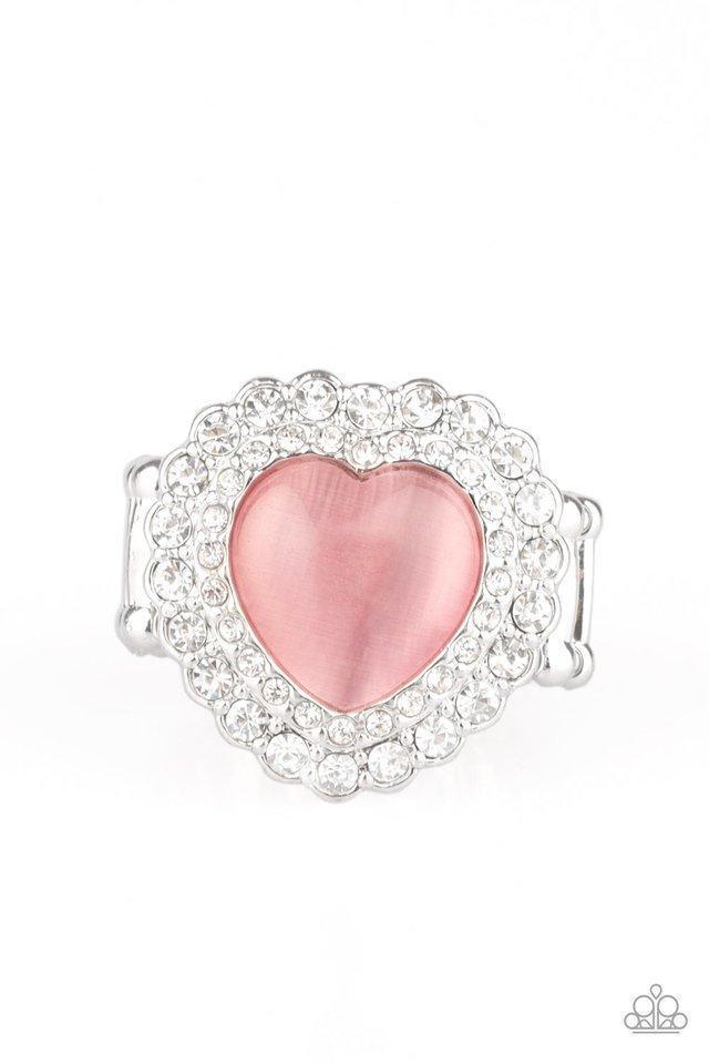 Lovely Luster Pink Moonstone Heart Ring - Paparazzi Accessories- on model - CarasShop.com - Paparazzi Jewelry by Cara Jewels
