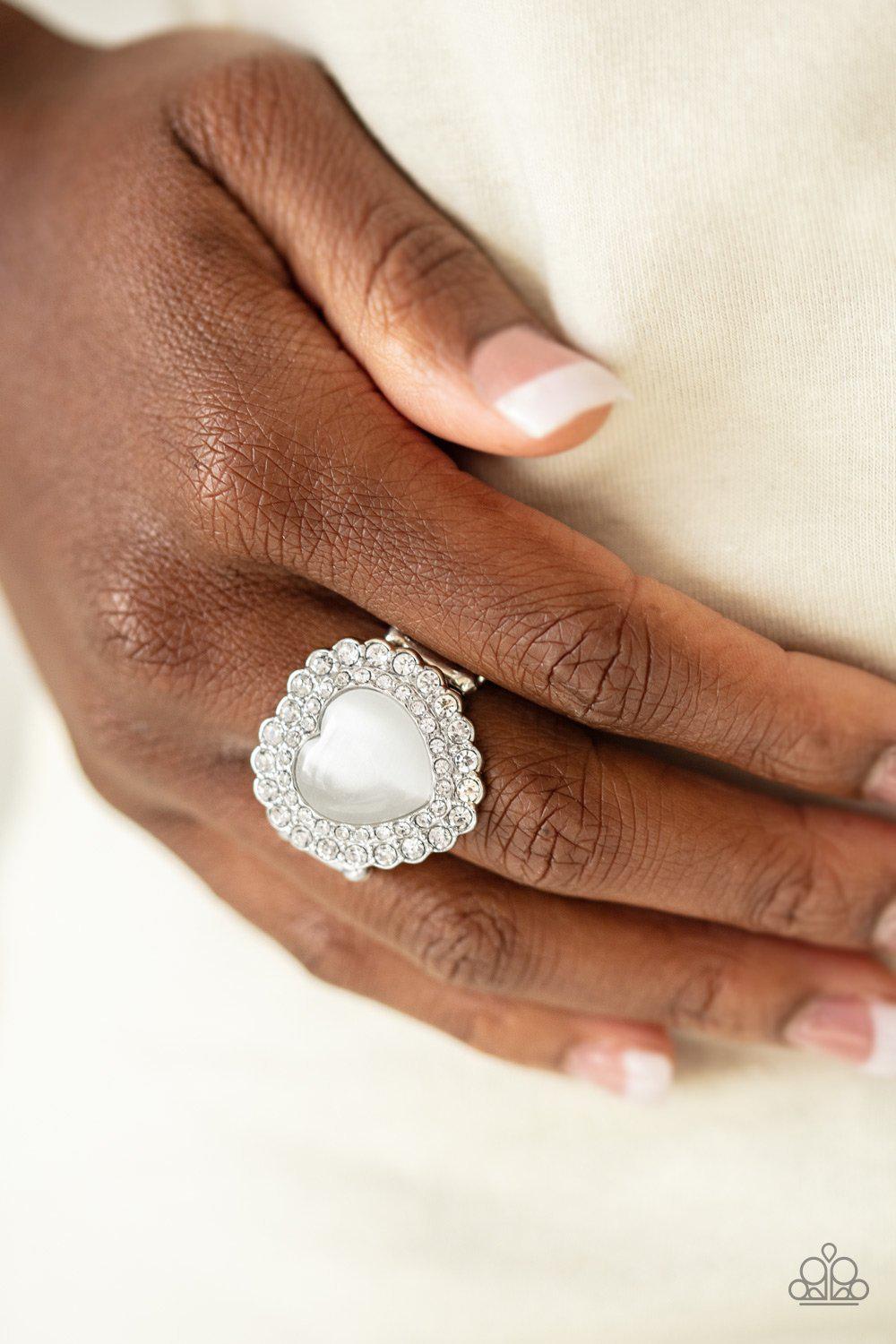 Lovely Luster White Moonstone Heart Ring - Paparazzi Accessories- lightbox - CarasShop.com - Paparazzi Jewelry by Cara Jewels