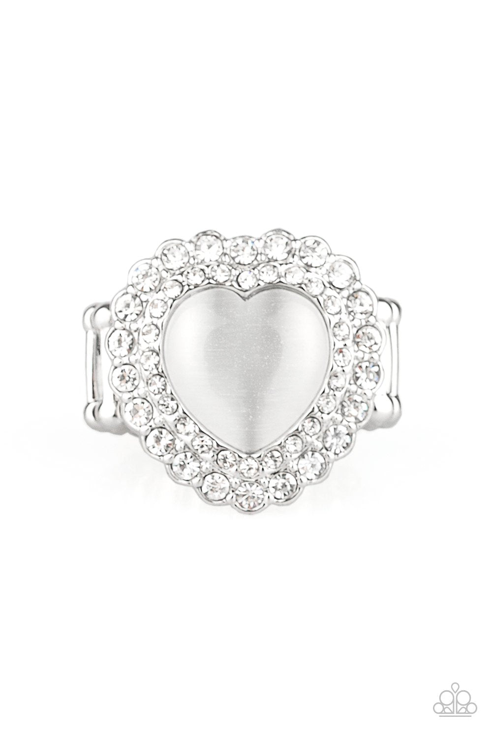 Lovely Luster White Moonstone Heart Ring - Paparazzi Accessories- on model - CarasShop.com - Paparazzi Jewelry by Cara Jewels