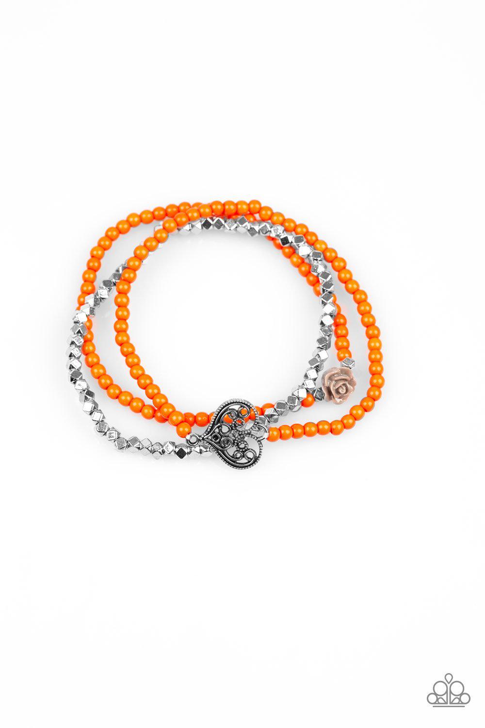 Lovers Loot Orange and Silver Bracelet Set - Paparazzi Accessories- lightbox - CarasShop.com - Paparazzi Jewelry by Cara Jewels